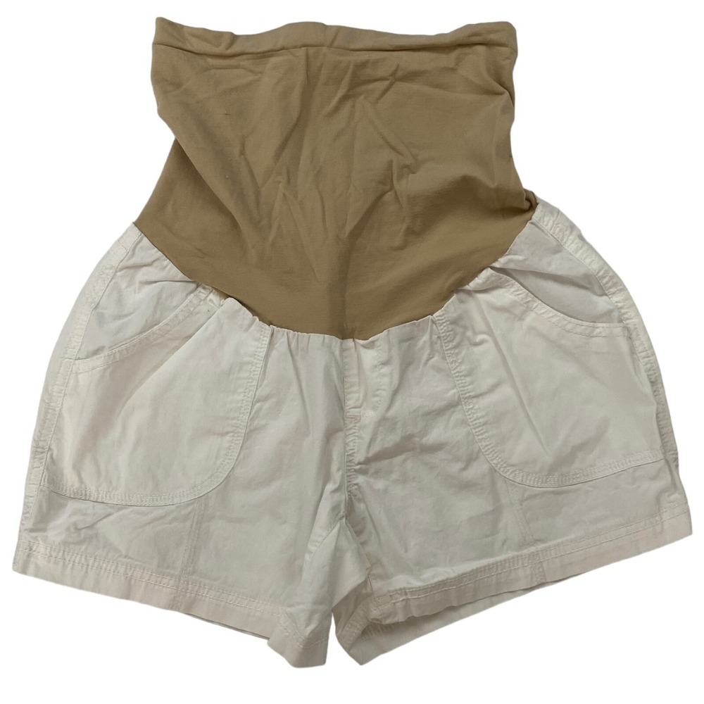 Motherhood Maternity White Chino Shorts Full Belly Band Sz S Cotton Stretch
